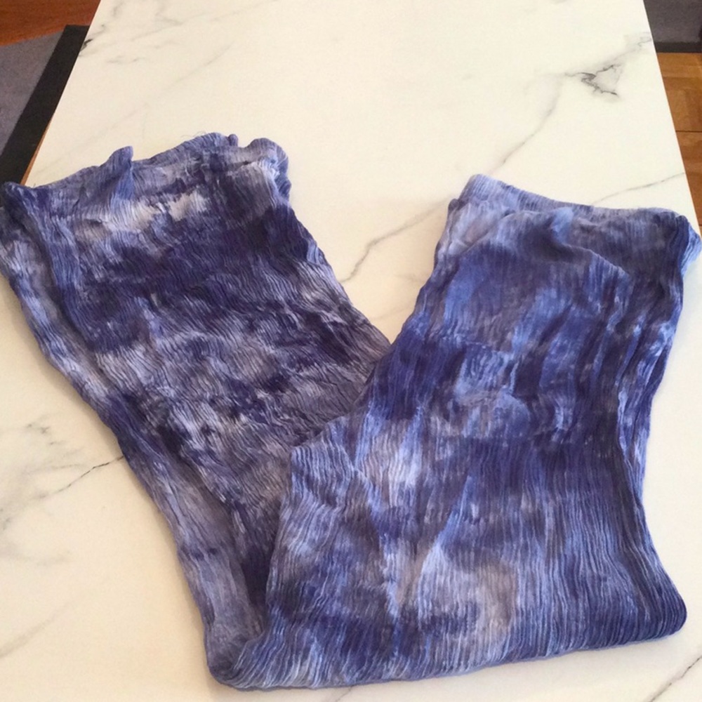 Blue tie dye flare pants, medium.